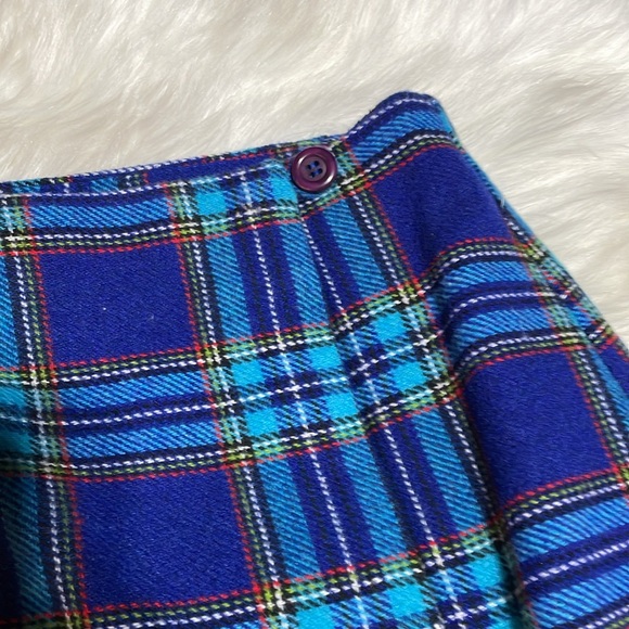 #0071 NEW YORK & CO Wool Blend Blue Plaid Wrap Skirt Mini-4 - Picture 5 of 10